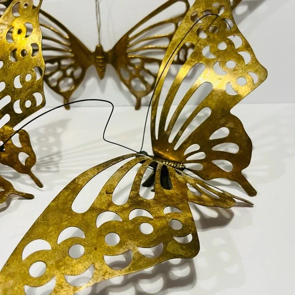 Vintage 1970’s Midcentury Modern Brass Set of 3 Large Butterflies Wall Decor